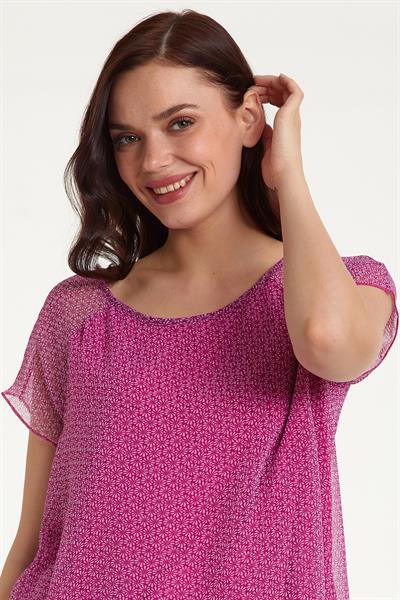 Düşük Kol Desenli Şifon Garnili Bluz 023-1502