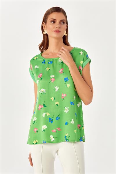 Düşük Kol Desenli Uzun Bluz 024-3015