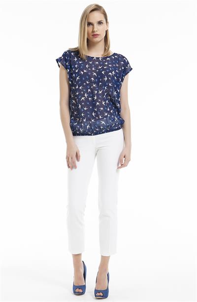 Eteği Lastikli Desenli Şifon Bluz 099-5010