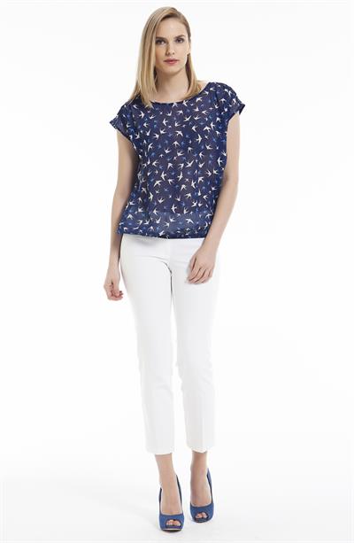 Eteği Lastikli Desenli Şifon Bluz 099-5010