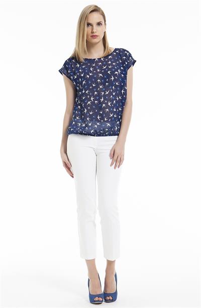 Eteği Lastikli Desenli Şifon Bluz 099-5010