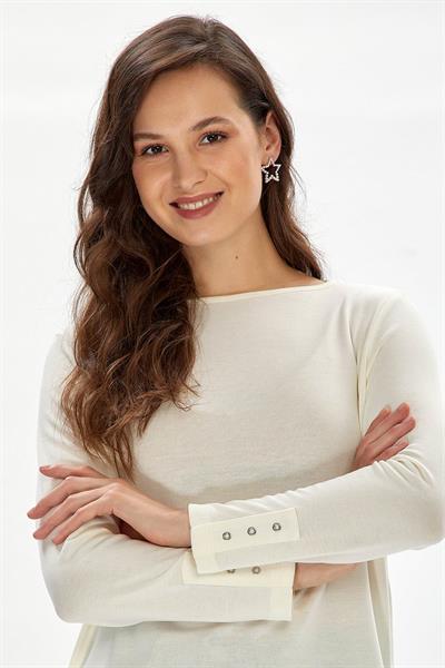 Eteği Oval Kesim Uzun Kol Bluz 234-1004