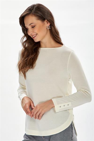 Eteği Oval Kesim Uzun Kol Bluz 234-1004