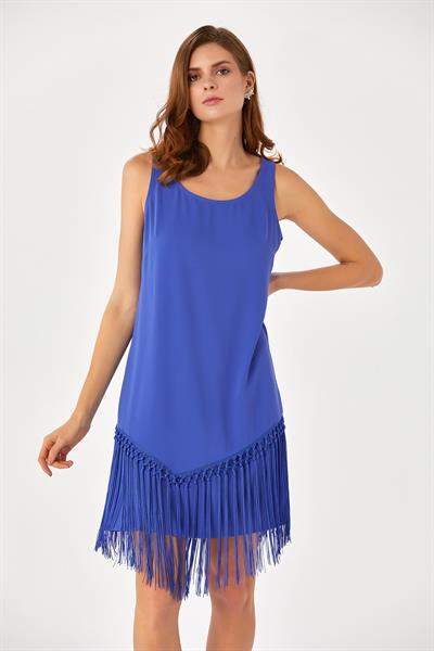 Eteği Püsküllü Kolsuz Elbise 024-4045