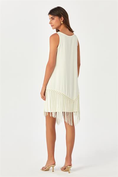 Eteği Püsküllü Kolsuz Elbise 024-4045