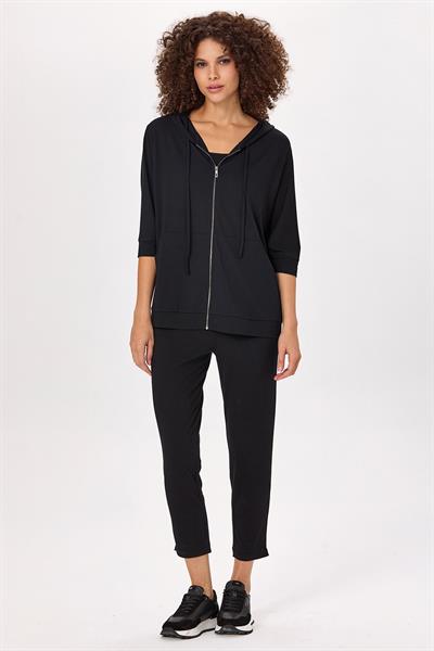 Fermuarlı ve Cep Detaylı Kapüşonlu Hırka 025-4400