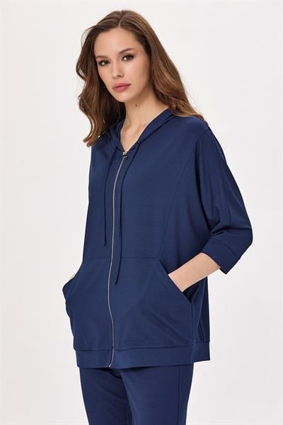 Fermuarlı ve Cep Detaylı Kapüşonlu Hırka 025-4400