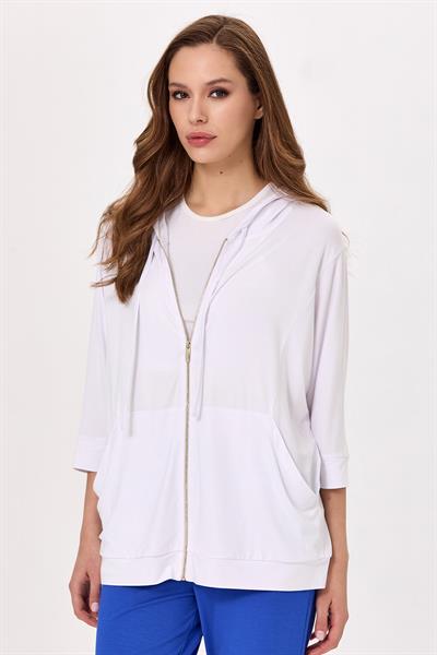 Fermuarlı ve Cep Detaylı Kapüşonlu Hırka 025-4400