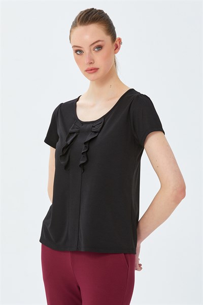 Fiyonk ve Fırfır Detaylı Kısa Kollu Bluz 026-1032