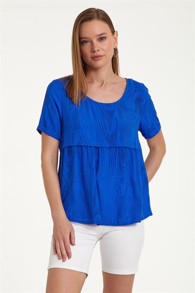Göğsü Robalı Kısa Kol Desenli Bluz 023-3025