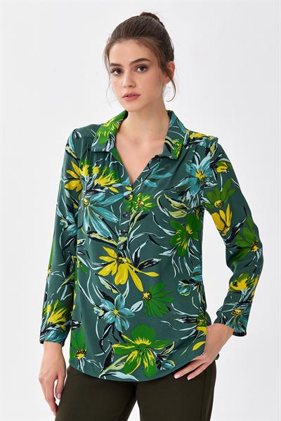 Gömlek Yaka Önü Çıtçıtlı Bluz 256-3018