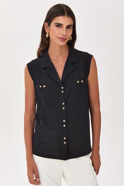 Gömlek Yaka Önü Düğmeli Cepli Bluz 025-1024