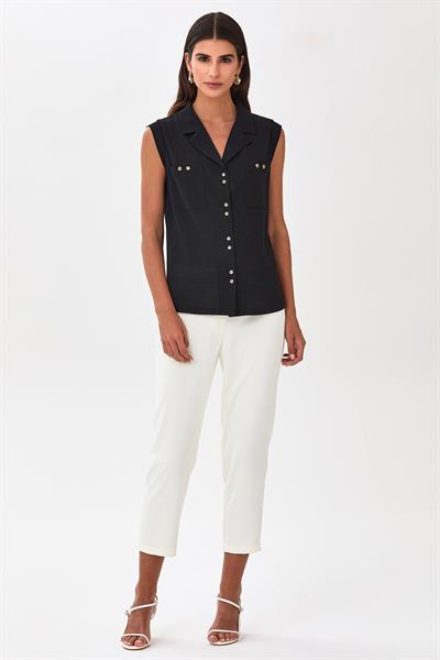 Gömlek Yaka Önü Düğmeli Cepli Bluz 025-1024