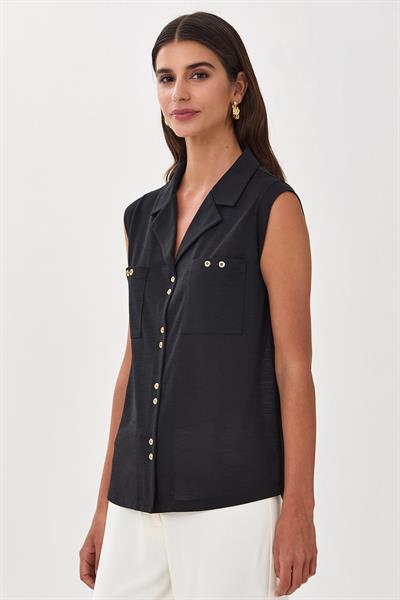 Gömlek Yaka Önü Düğmeli Cepli Bluz 025-1024