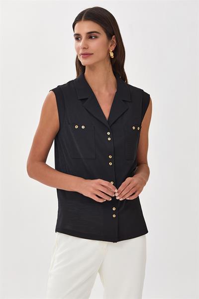 Gömlek Yaka Önü Düğmeli Cepli Bluz 025-1024
