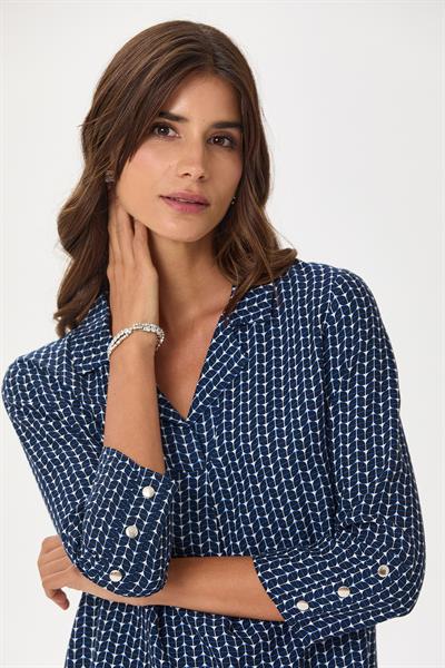 Gömlek Yaka Önü Pileli Desenli Bluz 245-3023