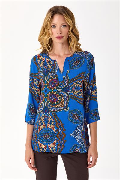 Hakim V Yaka Desenli Bluz 245-3034