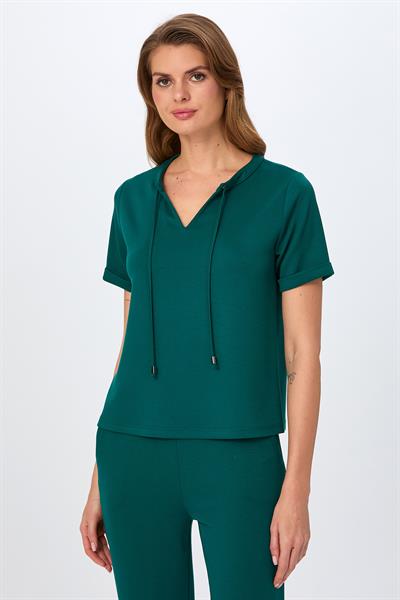 Hakim Yaka Bağcıklı Kısa Kol S-Shirt 026-2112