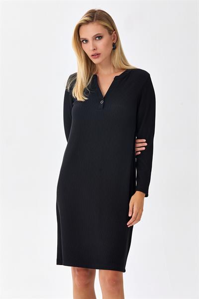 Hakim Yaka Çıtçıt Detaylı Elbise 256-2600