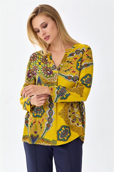 V Yaka Desenli Bluz 256-3003