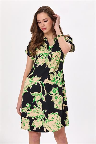 Hakim Yaka Duble Kol Desenli Elbise 025-4005