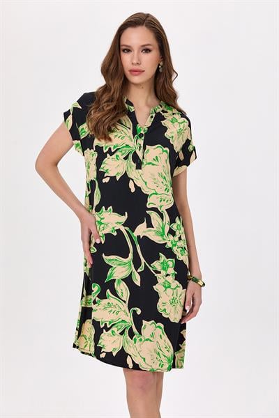 Hakim Yaka Duble Kol Desenli Elbise 025-4005