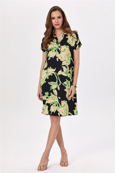 Hakim Yaka Duble Kol Desenli Elbise 025-4005