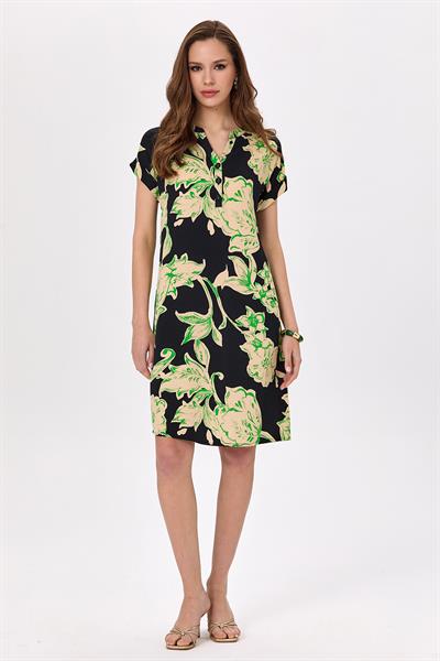 Hakim Yaka Duble Kol Desenli Elbise 025-4005