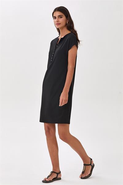 Hakim Yaka Önü Çıtçıtlı Düşük Kol Elbise 025-2514