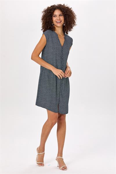 Hakim Yaka Önü Düğmeli Desenli Elbise 025-4031