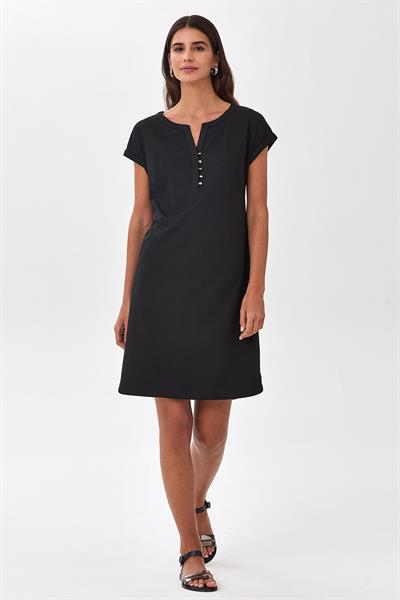 Yuvarlak Yaka Önü Düğmeli Düşük Kol Elbise 025-2515