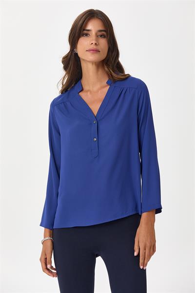 Hakim Yaka Önü Düğmeli Uzun Kol Bluz 245-3015