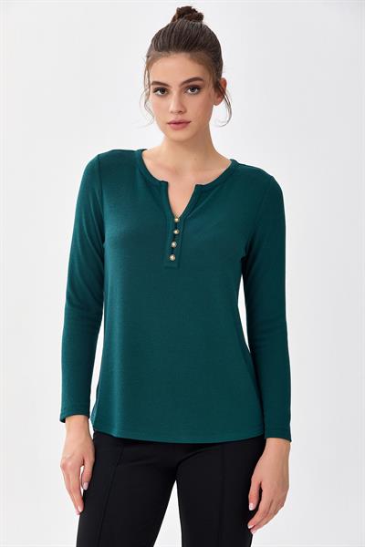 Hakim Yaka Önü Düğmeli Uzun Kol Bluz 256-1013