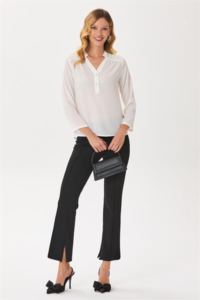 Hakim Yaka Önü Düğmeli Uzun Kol Bluz 245-3015