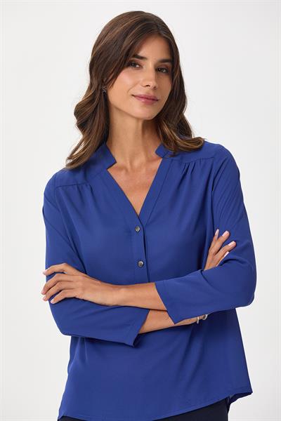 Hakim Yaka Önü Düğmeli Uzun Kol Bluz 245-3015
