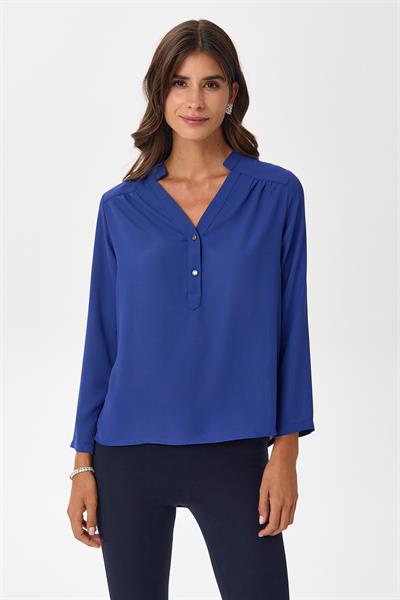 Hakim Yaka Önü Düğmeli Uzun Kol Bluz 245-3015