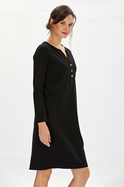 Hakim Yaka Önü Düğmeli Uzun Kol Elbise 234-2501