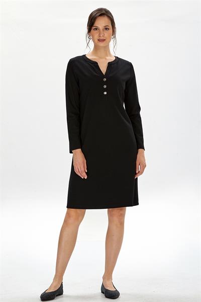 Hakim Yaka Önü Düğmeli Uzun Kol Elbise 234-2501