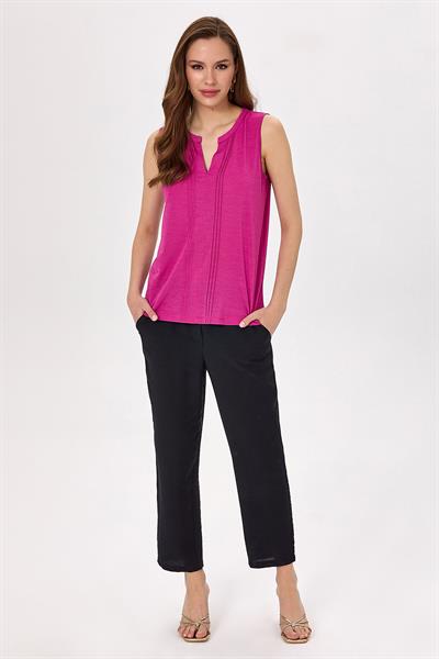 Hakim Yaka Önü Nervürlü Kolsuz Bluz 025-1033