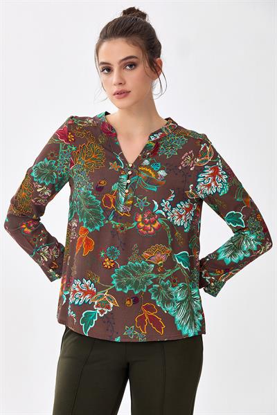 Hakim Yaka Uzun Kol Desenli Bluz 256-3014