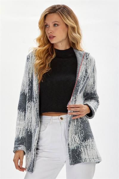 Kapüşonlu Ara Biyeli Uzun Hırka 234-4403