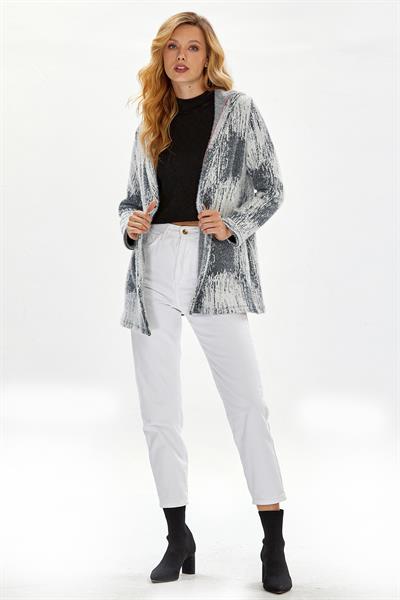 Kapüşonlu Ara Biyeli Uzun Hırka 234-4403