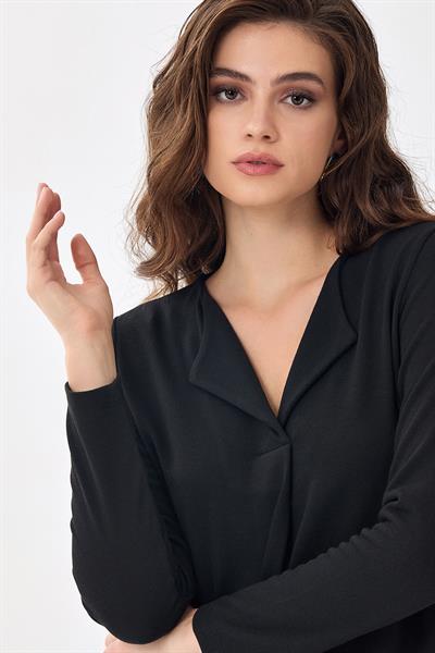Katlanabilir Yaka Uzun Kol Bluz 256-1006