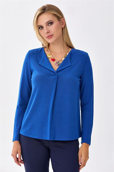 Katlanabilir Yaka Uzun Kol Bluz 256-1006