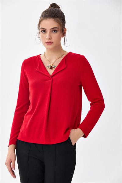 Katlanabilir Yaka Uzun Kol Bluz 256-1006