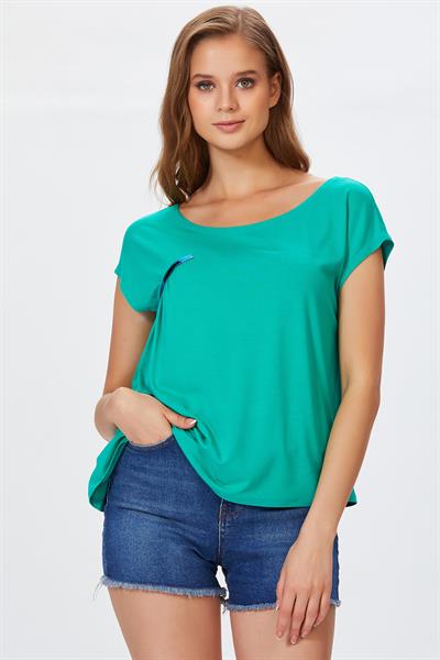 Kayık Yaka Şerit Aksesuarlı Bluz 022-1050