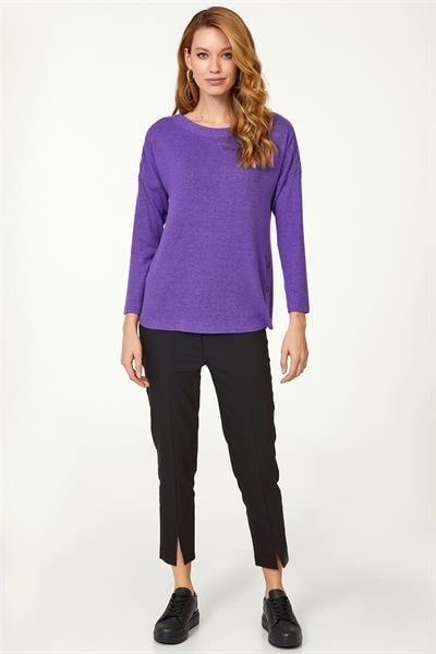 Kayık Yaka Yanı Metal Düğmeli Triko Bluz 223-1735