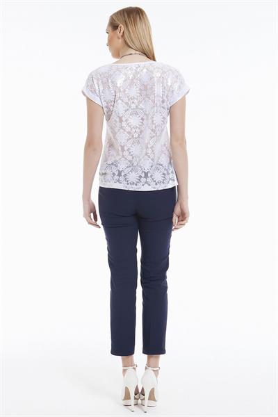 Kısa Kol Varak Baskılı Dantel Bluz 099-6000