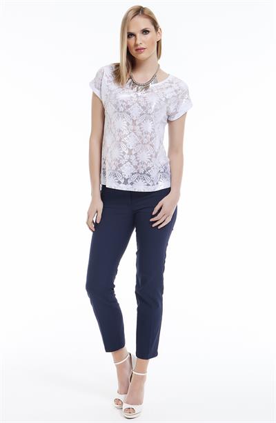 Kısa Kol Varak Baskılı Dantel Bluz 099-6000