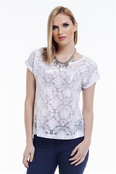 Kısa Kol Varak Baskılı Dantel Bluz 099-6000